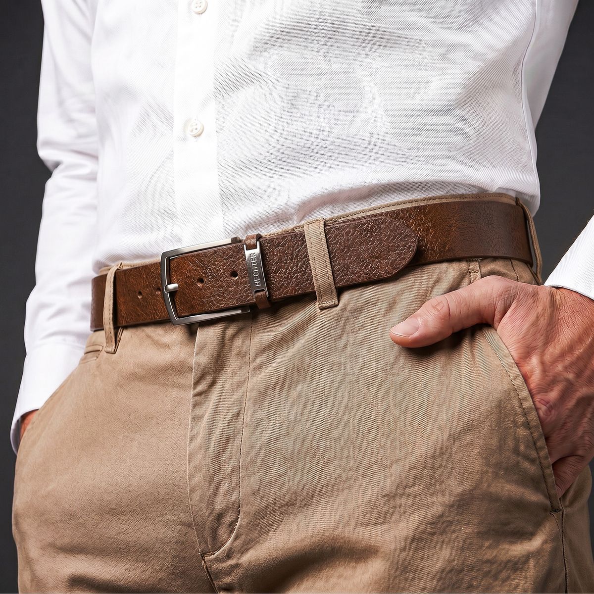 Gürtel, Leder, Braun, Hose, Männer, HECHTER Paris Herren 100% Echtledergürtel braun