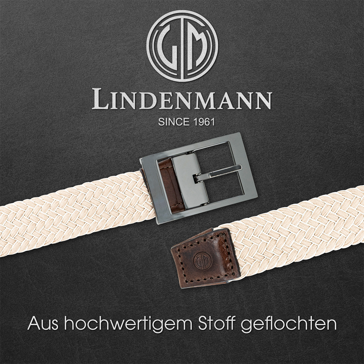 LINDENMANN Textilflechtgürtel Herrengürtel Creme-Beige