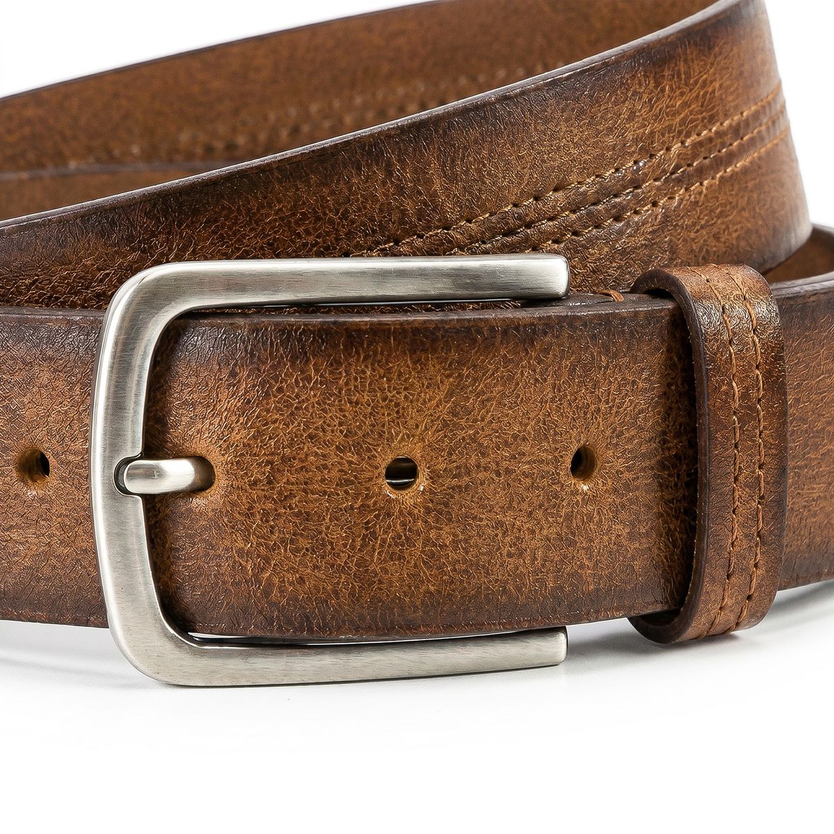 Gürtel, Leder, Braun, Metall-Schließe, Riemen, HECHTER Paris Herren Casual 100% Echtledergürtel cognac