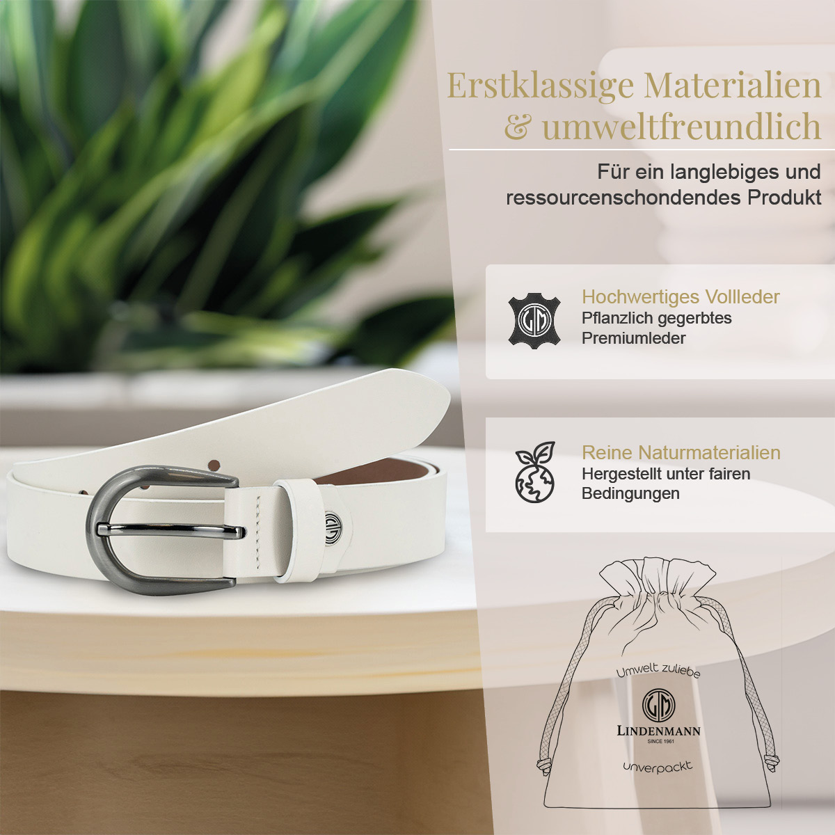LINDENMANN Klassischer Damengürtel aus 100% Echtleder weiß