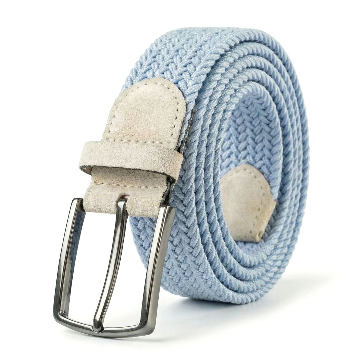 LINDENMANN Herren Flechtgürtel mit Enden aus 100% echtem Veloursleder hellblau