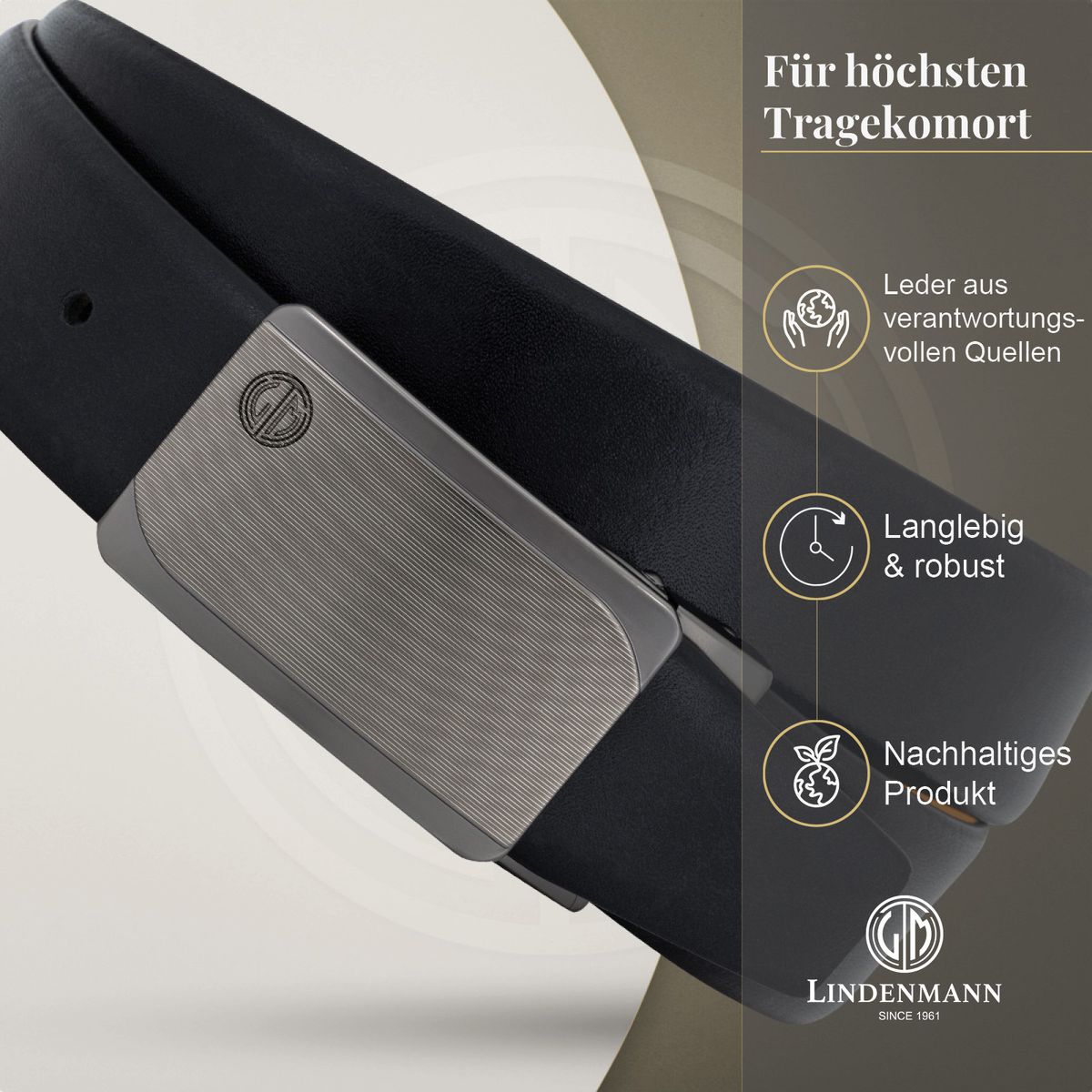 LINDENMANN Ledergürtel Koppelgürtel Herren schwarz