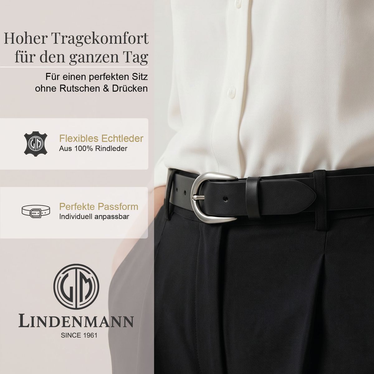 LINDENMANN Klassischer Damengürtel aus 100% Echtleder schwarz