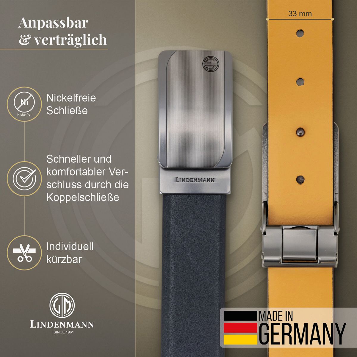 LINDENMANN Ledergürtel Koppelgürtel Herren schwarz