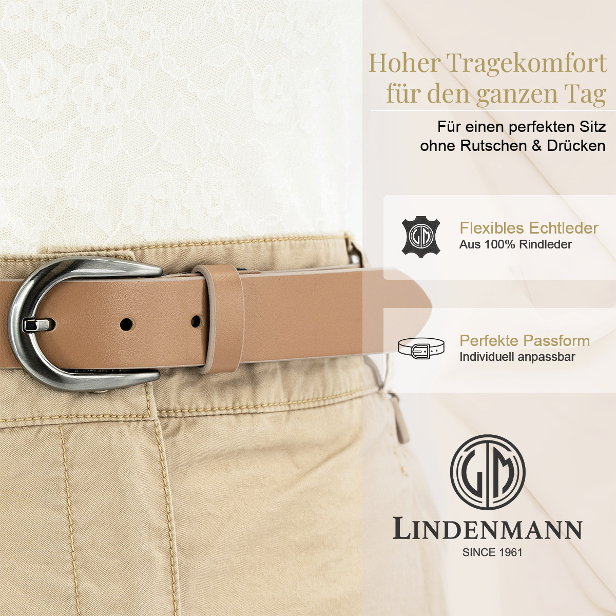 LINDENMANN Rindsleder Damengürtel Koralle