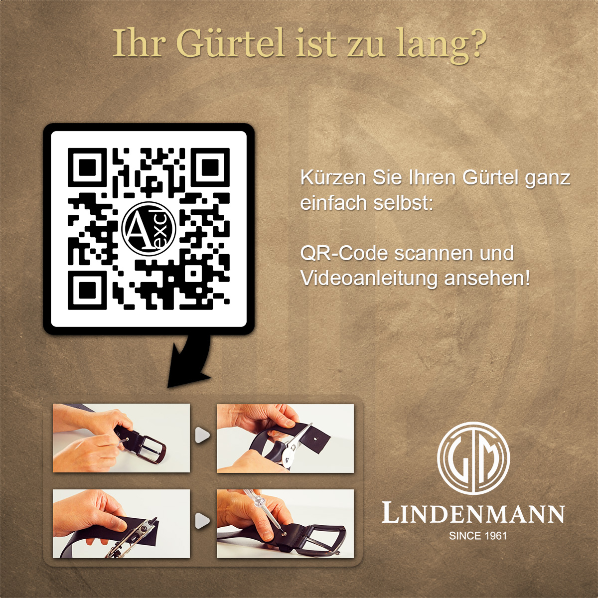 Werbung, Plakat, QR-Code, LINDENMANN Textilflechtgürtel Herrengürtel Hellgrau