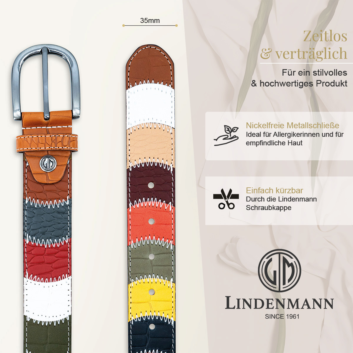 LINDENMANN Rindleder Patchwork Damengürtel Mehrfarbig