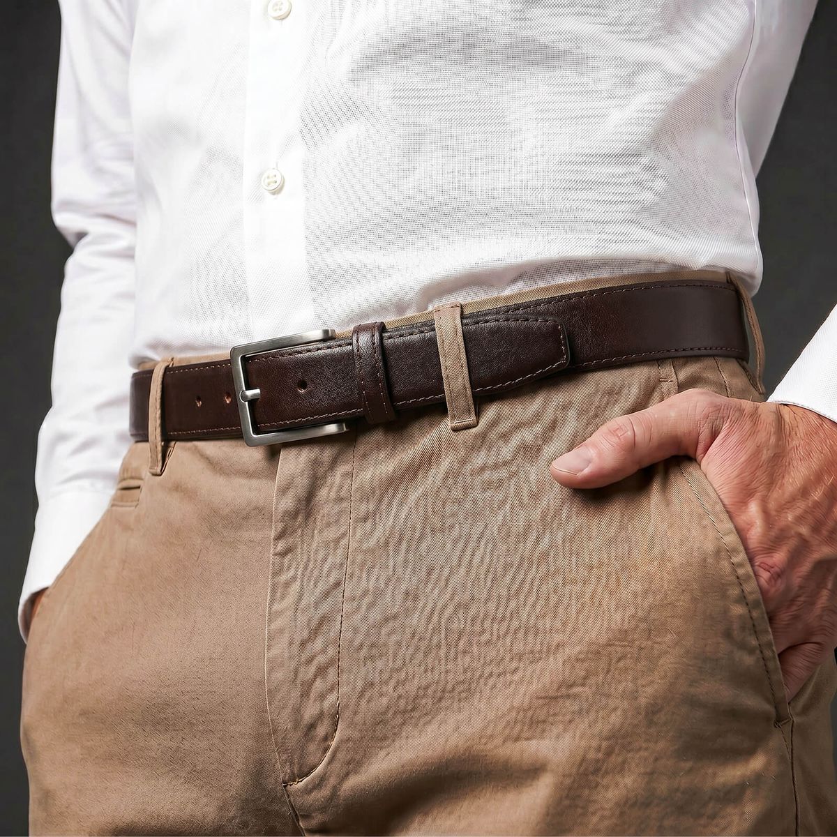 Knopfleiste, Ledergürtel, Braun, Chino-Hose, Gürtelil, LINDENMANN Herren Vollrindledergürtel aus 100% Echtleder dunkelbraun