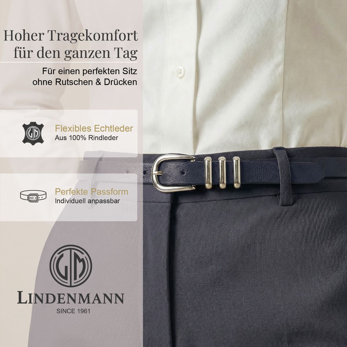 Hose, Gürtel, Kombination, Chino, Gürtelmetal, LINDENMANN Damen Vollrindledergürtel aus 100% Echtleder marine