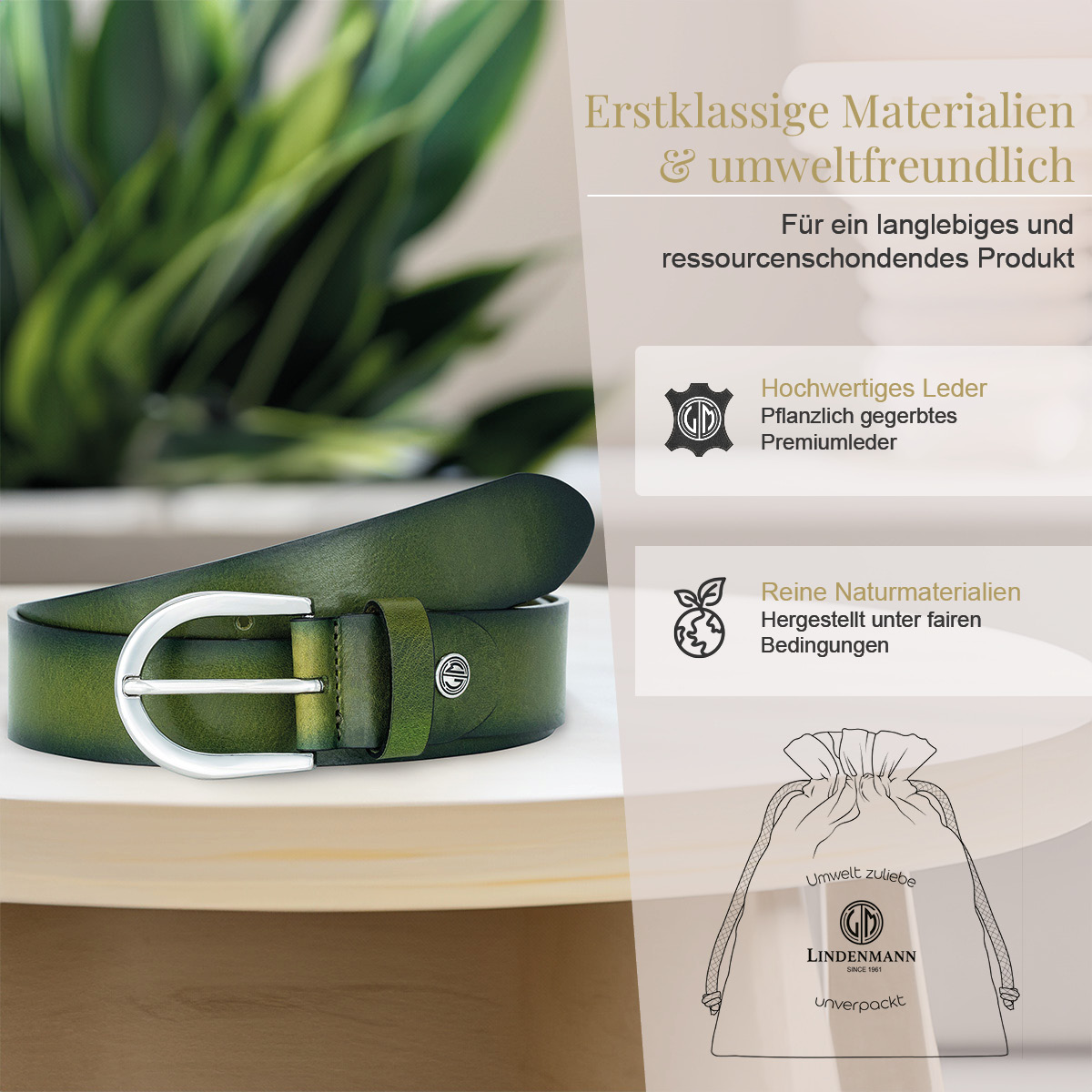 Zubehor, Werbung, Gürtel, LINDENMANN Rindledergürtel Damen Dunkelgrün
