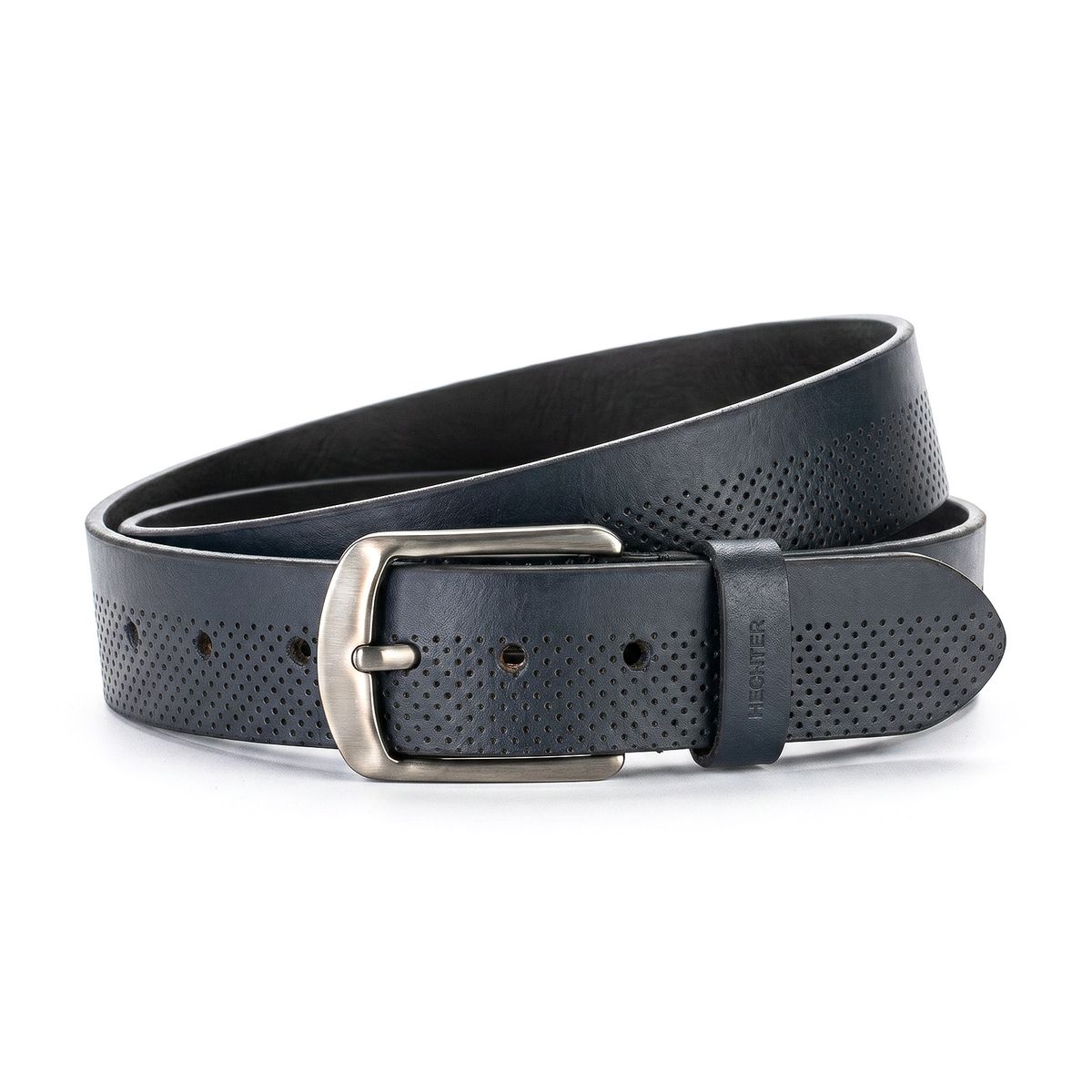 Gürtel, Ledergürtel, Dünn, Perforiert, Dunkelblau, HECHTER Paris Herren Casual Echtledergürtel marine