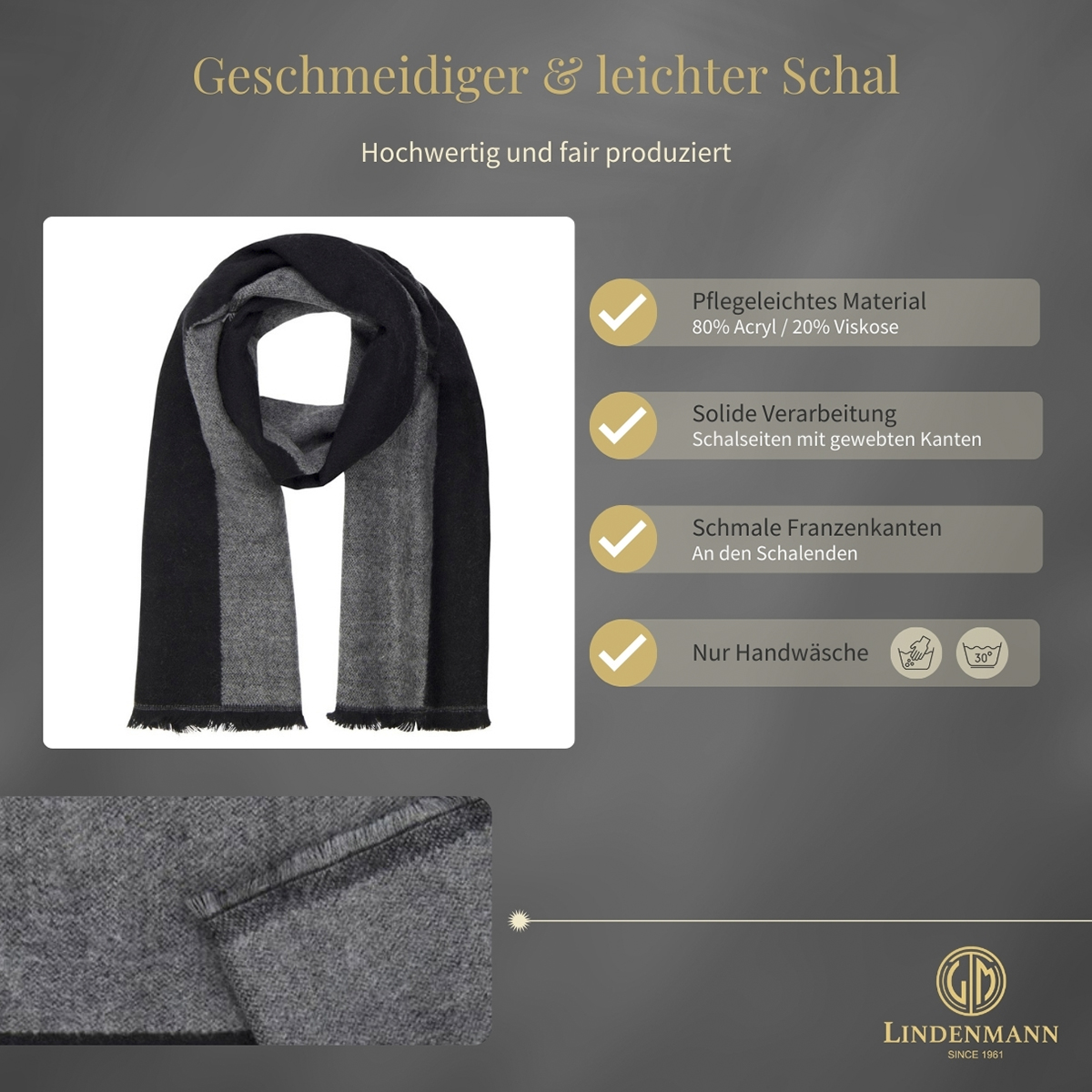 Herren Schal schwarz-grau