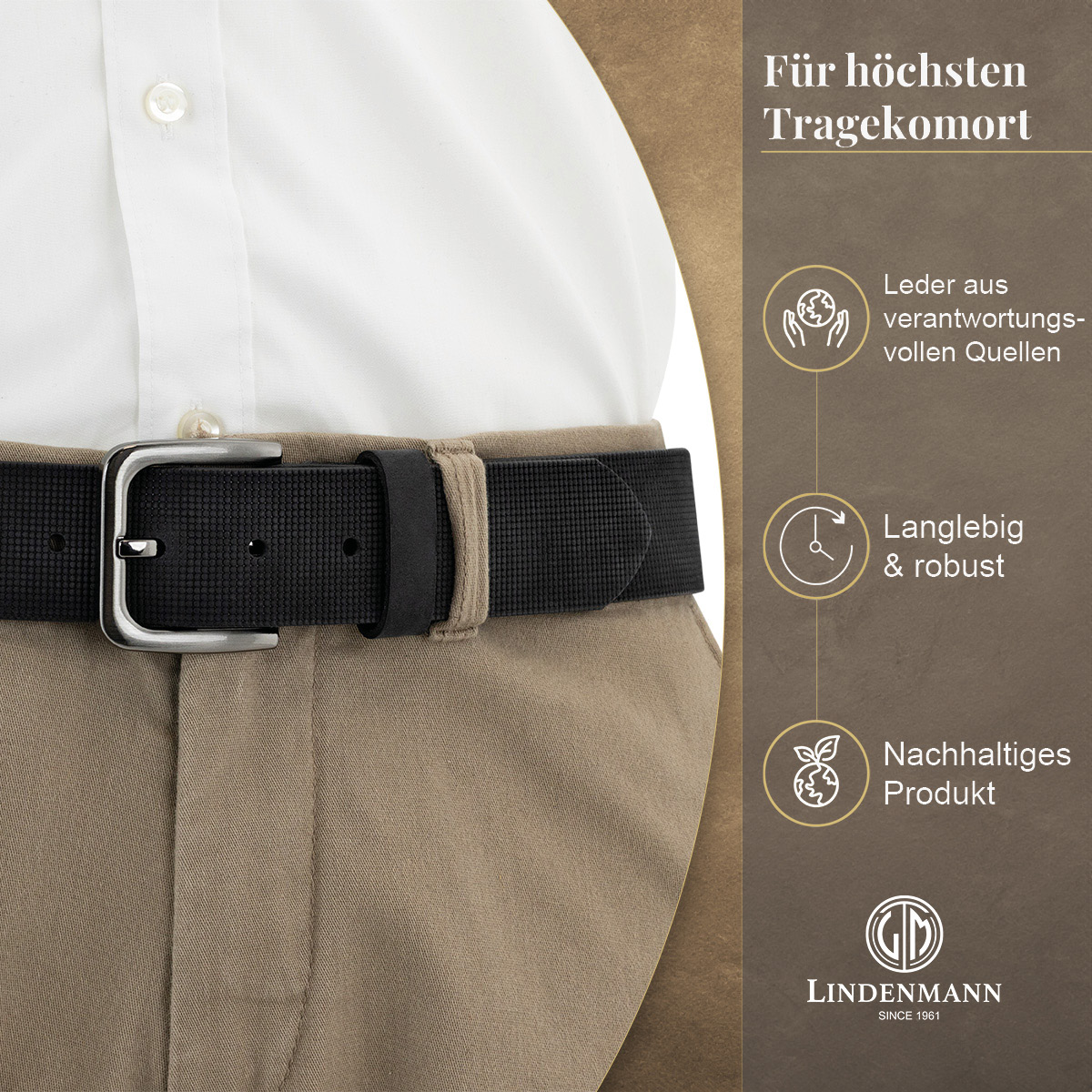 LINDENMANN Vollrindledergürtel Herren Tiefschwarz