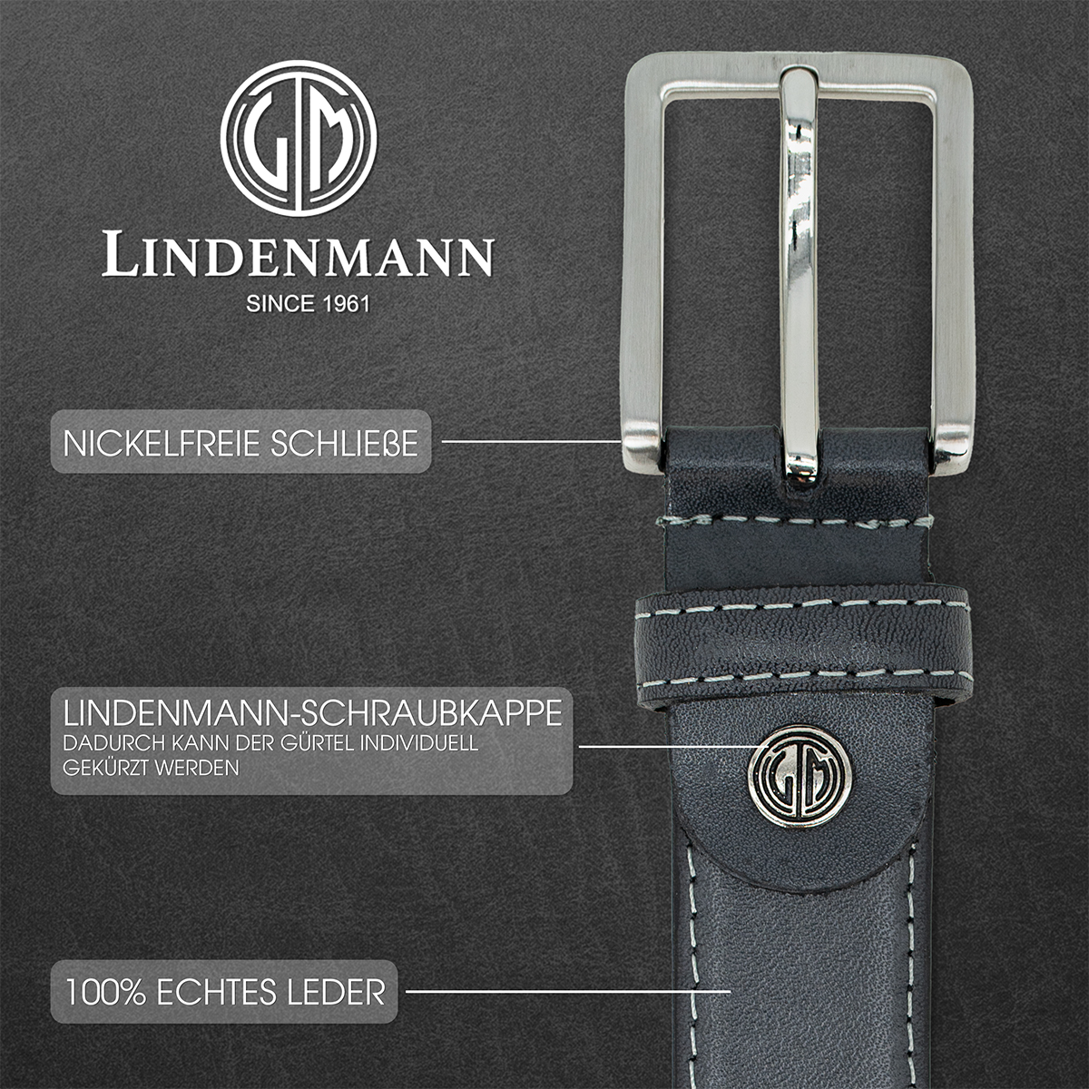 LINDENMANN Herrengürtel Leder grau