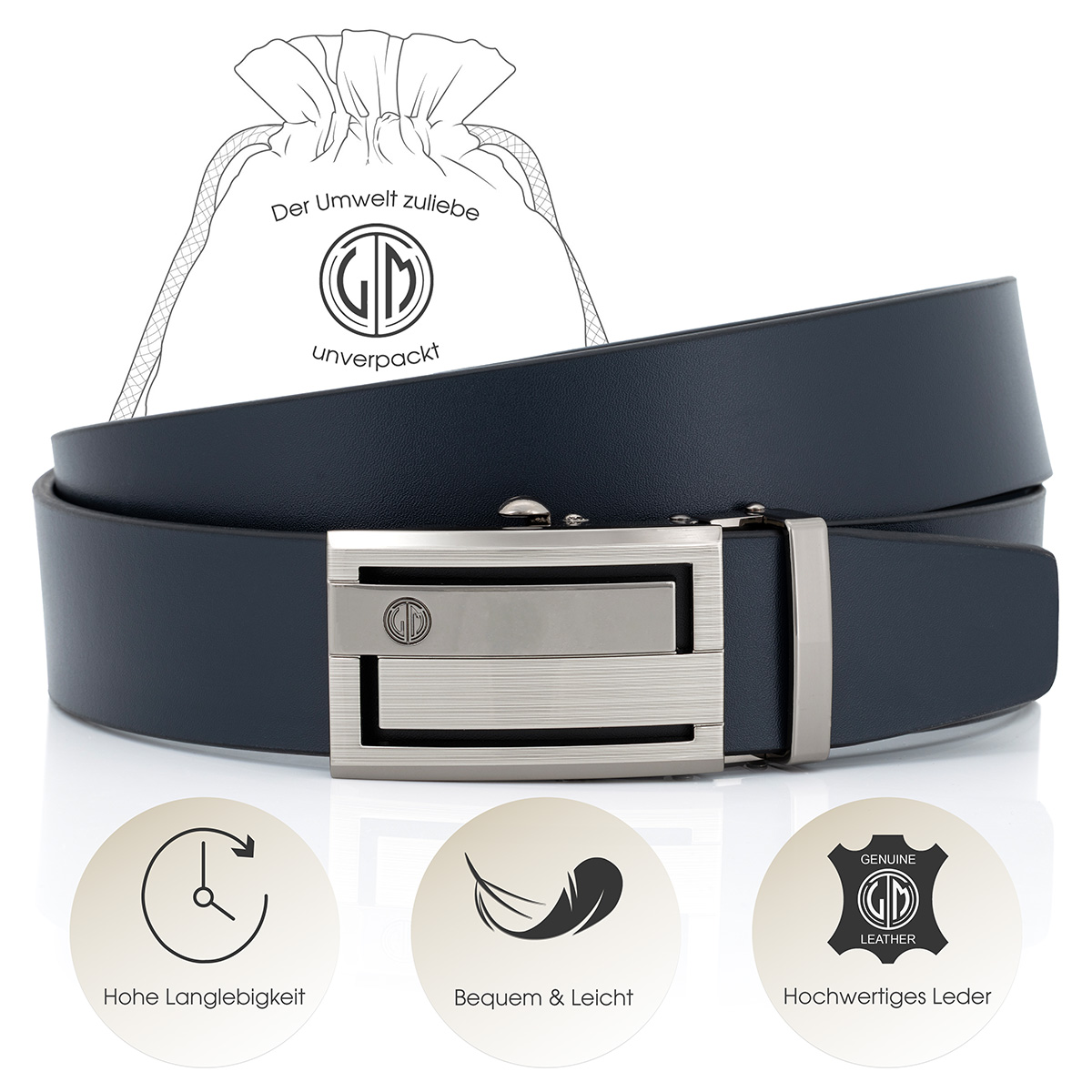 LINDENMANN Ledergürtel Automatikgürtel Herren blau