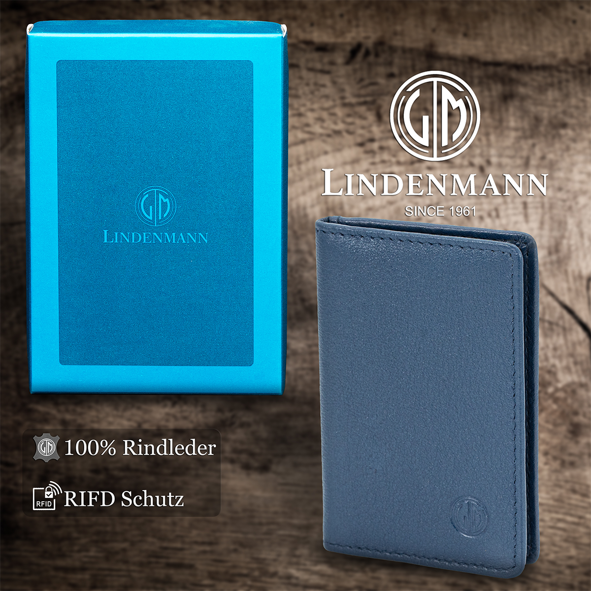 LINDENMANN Leder-Cardholder blau rot