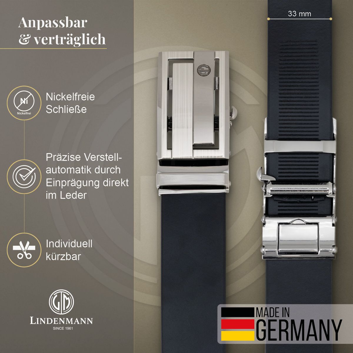 LINDENMANN Ledergürtel Automatikgürtel Herren schwarz