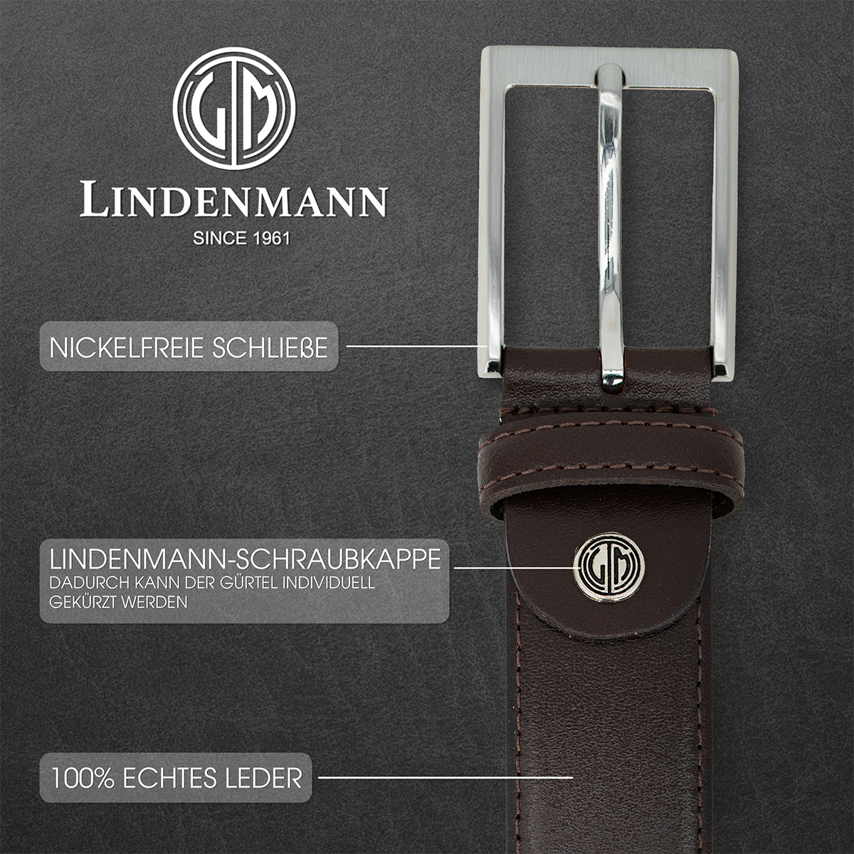 LINDENMANN Herrengürtel Rindleder dunkelbraun LINDENMANN Ledergürtel Herren dunkelbraun