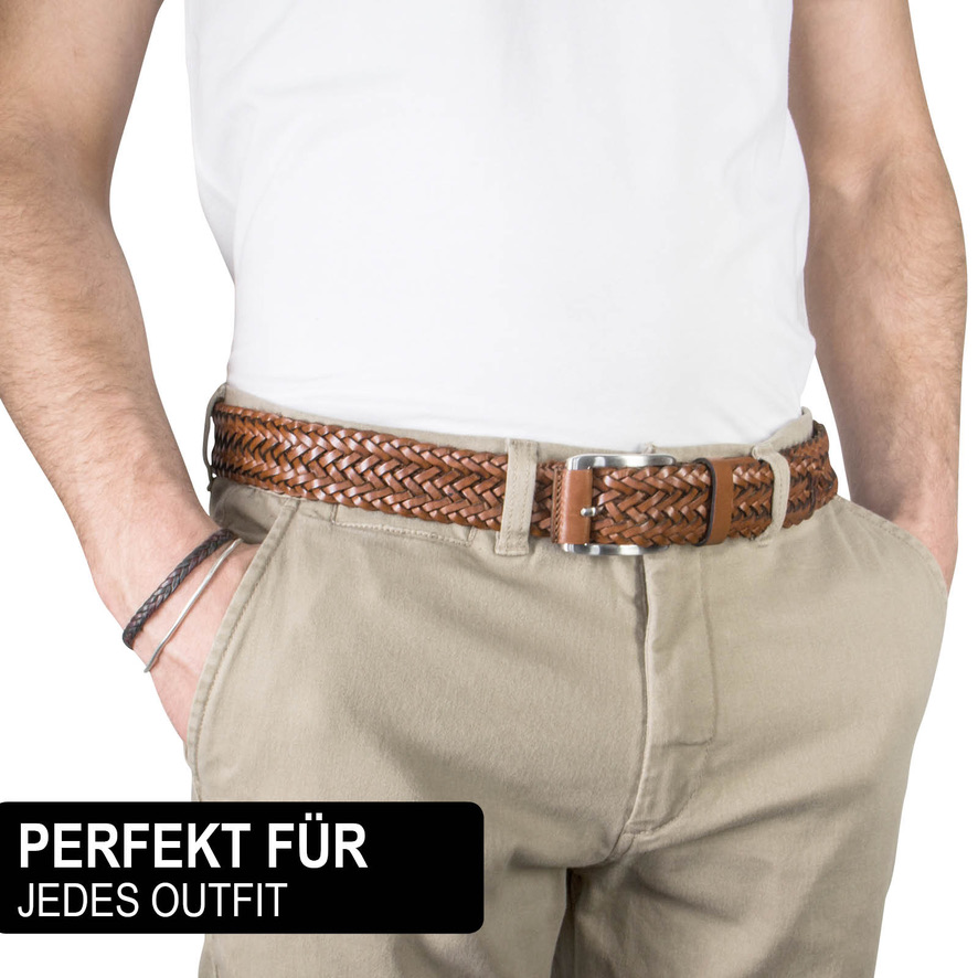 LINDENMANN Flecht-Leder-Gürtel Herren Jeans-Gürtel 35 mm