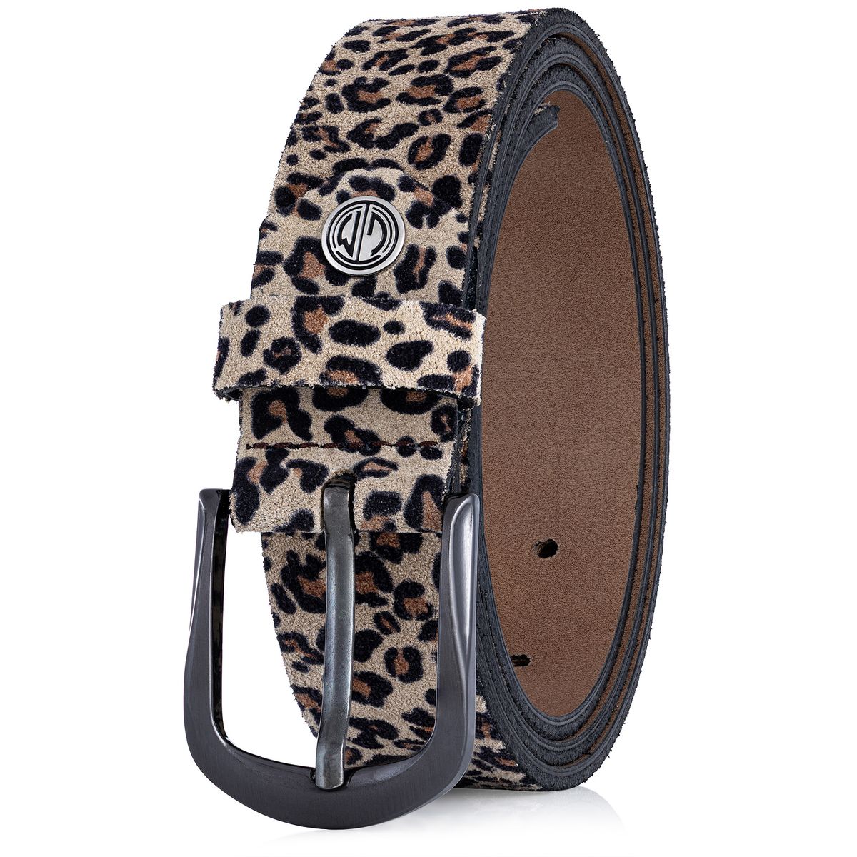 LINDENMANN Veloursleder Damengürtel Creme-Beige mit Leopardprägung