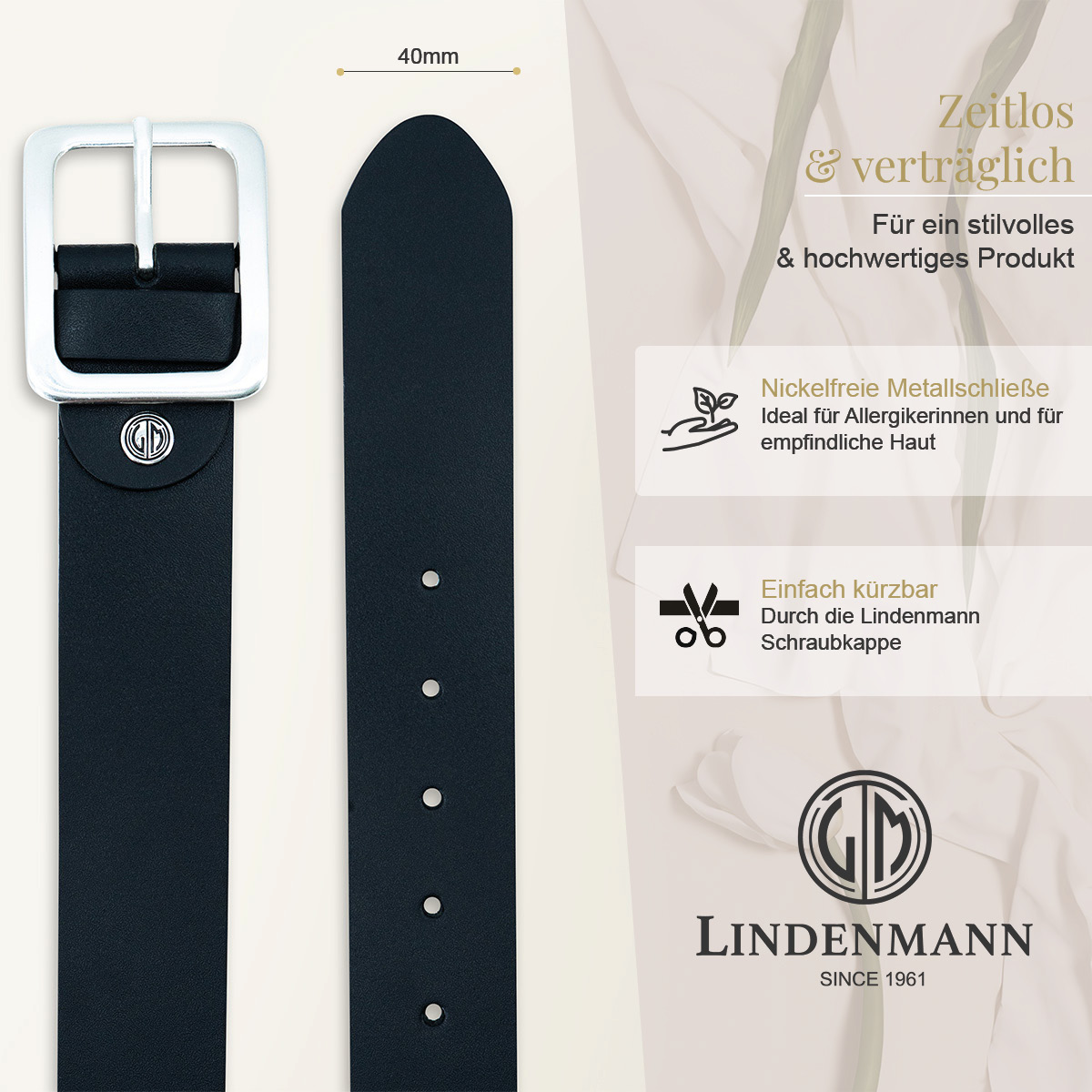 LINDENMANN Rindleder Damengürtel Tiefschwarz