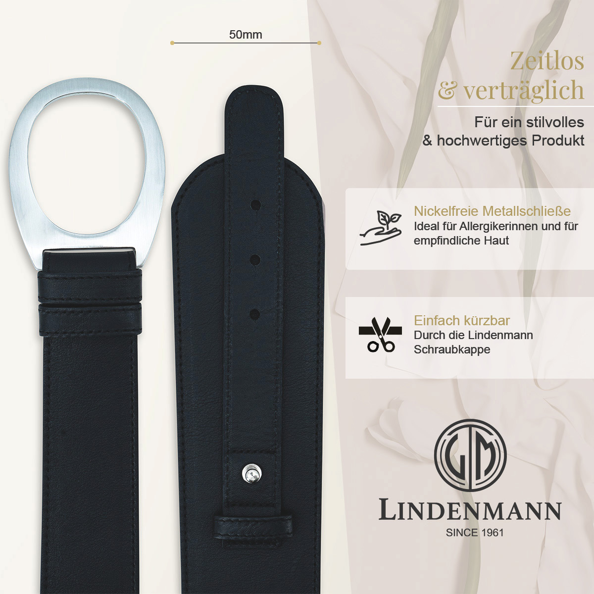 LINDENMANN Nappa Vollrindleder Damengürtel Tiefschwarz