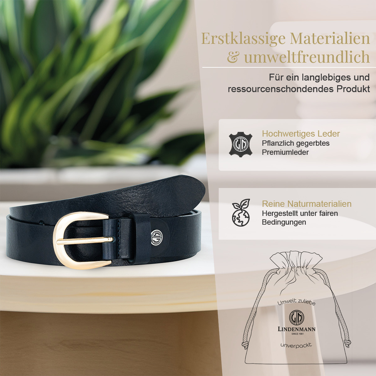 LINDENMANN Vollrindledergürtel Damen blau