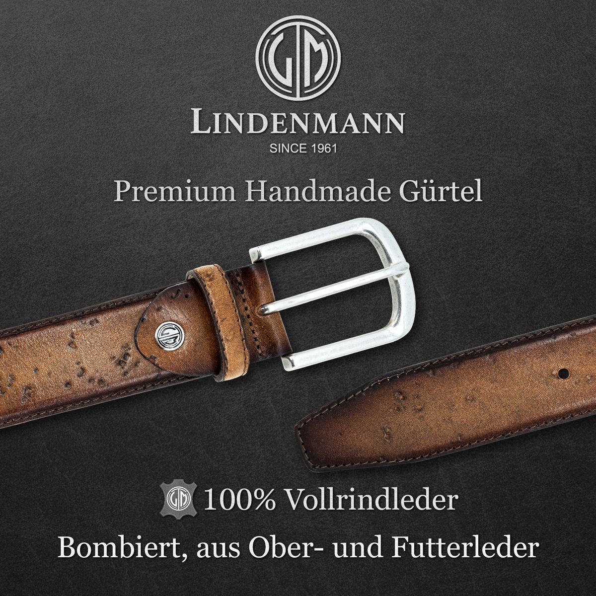 LINDENMANN Handmade Rindleder Herrengürtel taupe