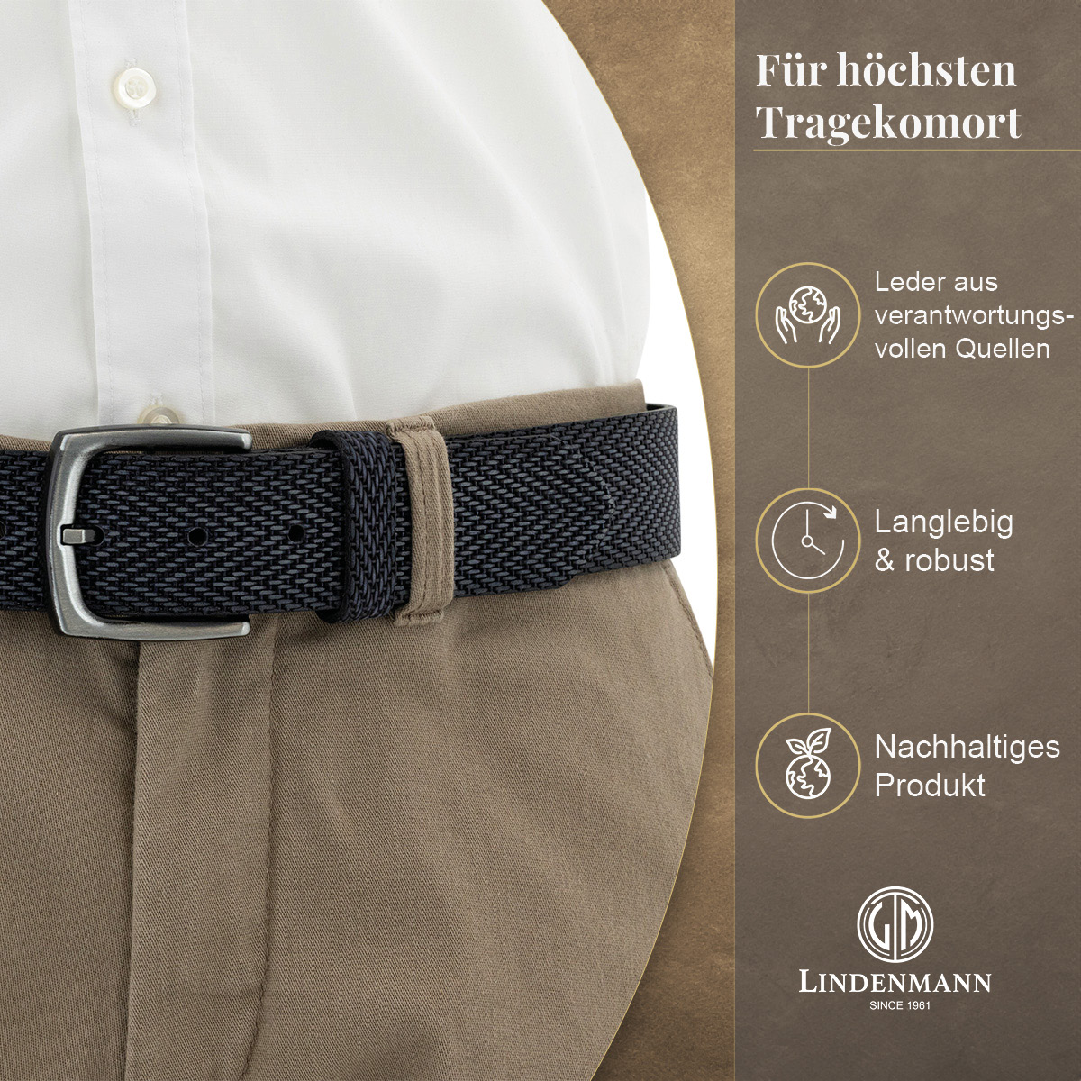 LINDENMANN Vollrindledergürtel Herren Marine