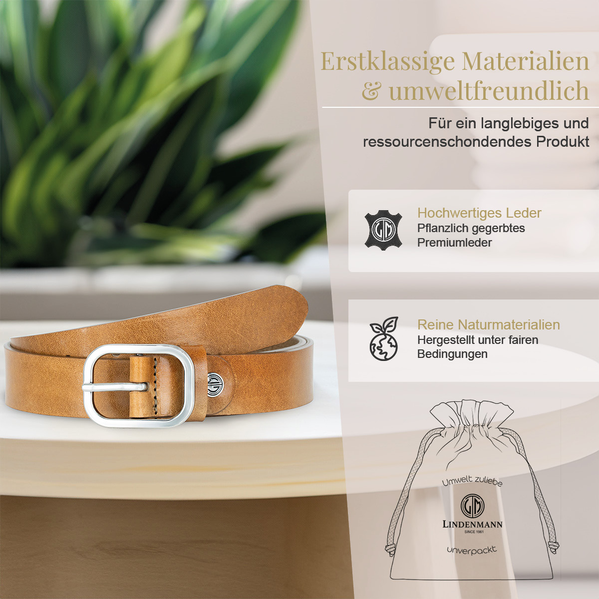 LINDENMANN Vollrindledergürtel Damen Taupe