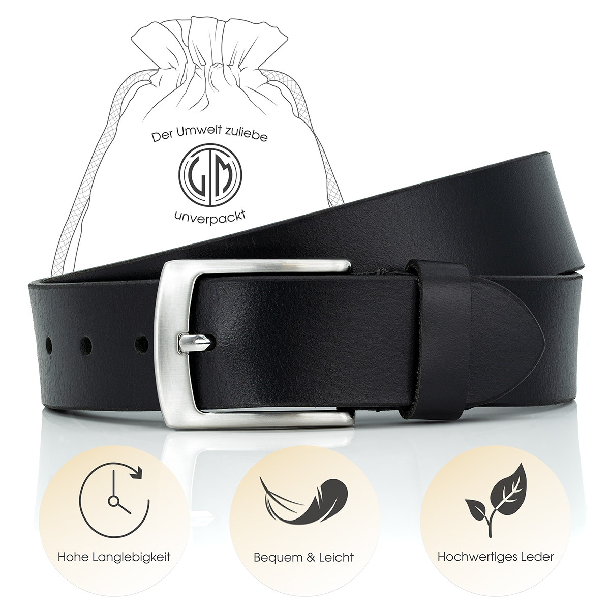 LINDENMANN Ledergürtel Herren schwarz