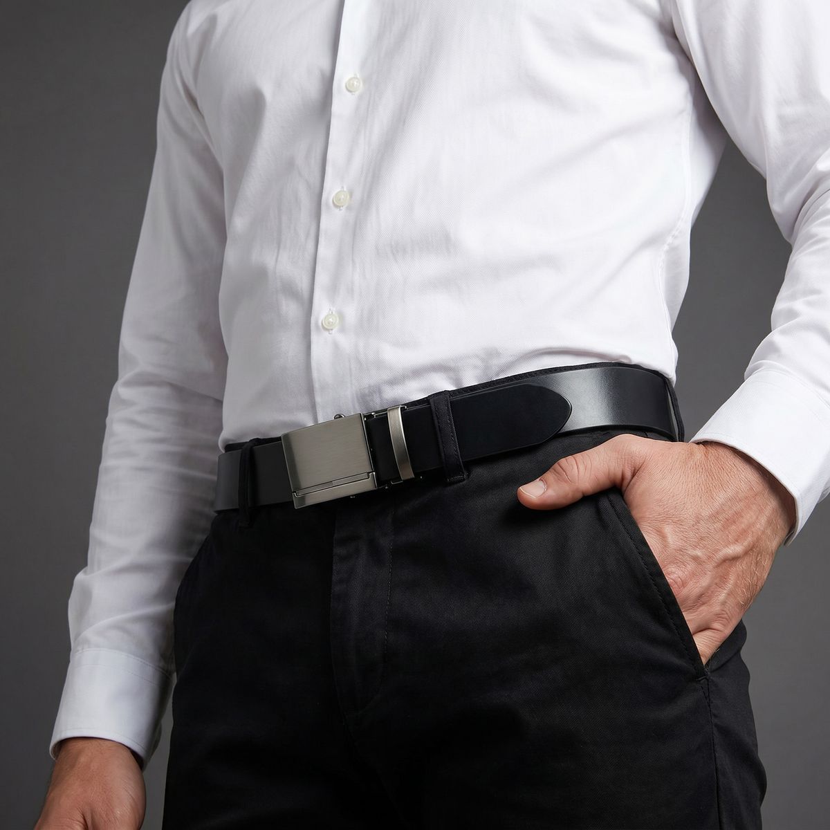 Hemd, Gürtel, Weißes Hemd, Schwarze Hose, Bürooutfit, LINDENMANN Herren Automatikgürtel Echleder schwarz