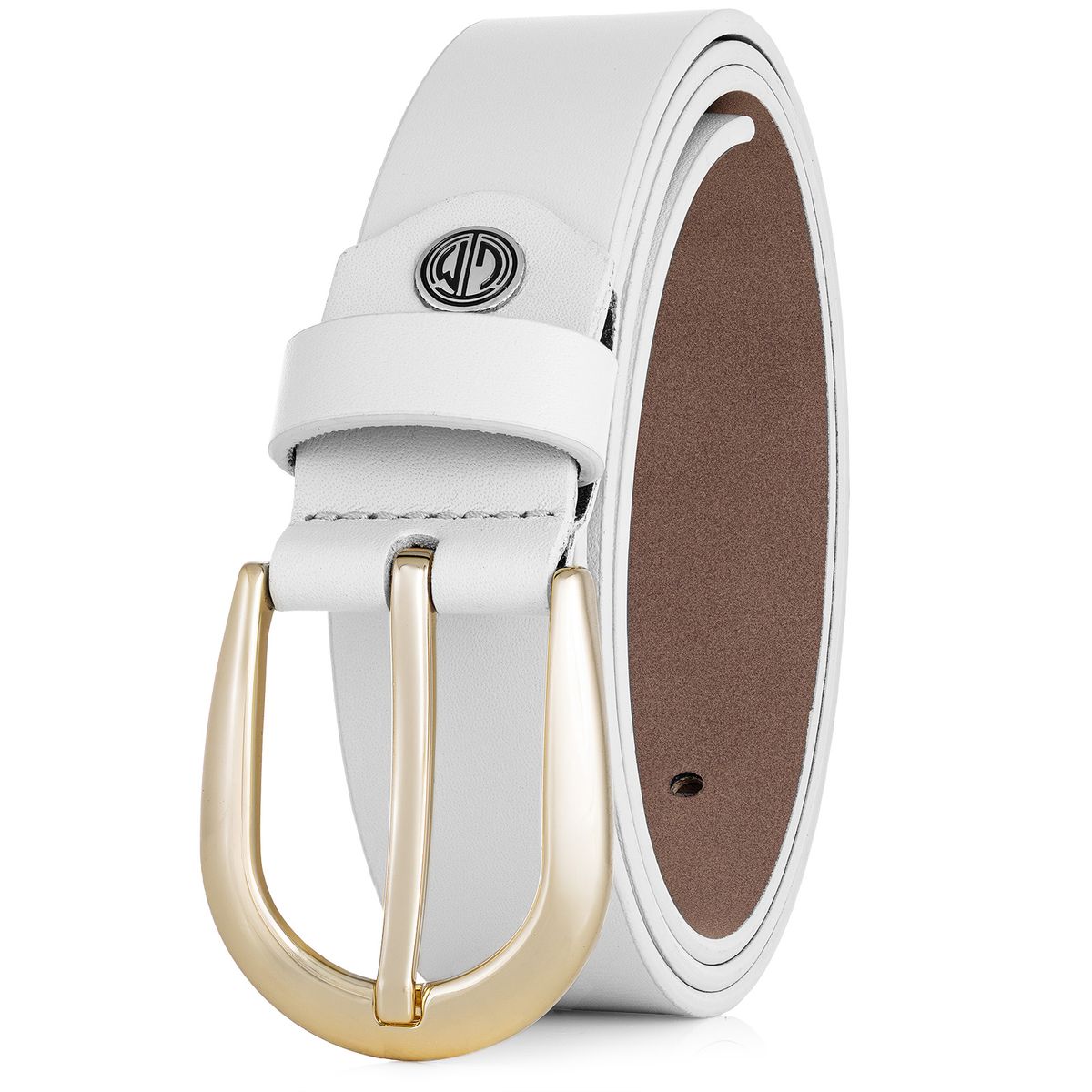 Weißer Gürtel, Ledergürtel, Gürtelschnalle, Goldene Schnalle, Breite Gürtel, LINDENMANN Damen Vollrindledergürtel aus 100% Echtleder weiß