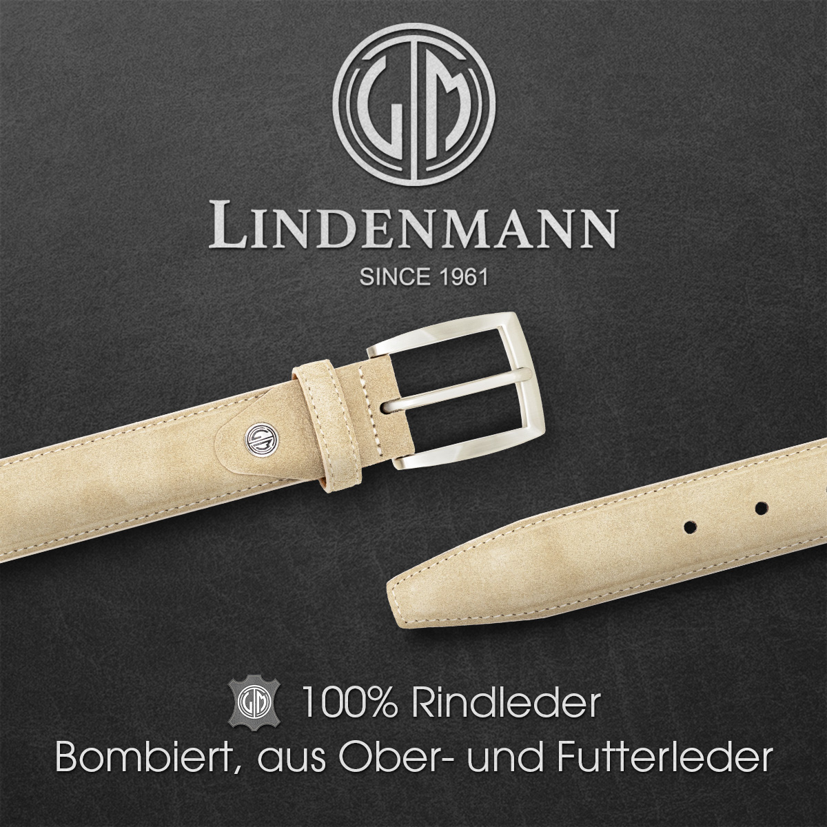 LINDENMANN Herrengürtel Veloursleder creme-beige