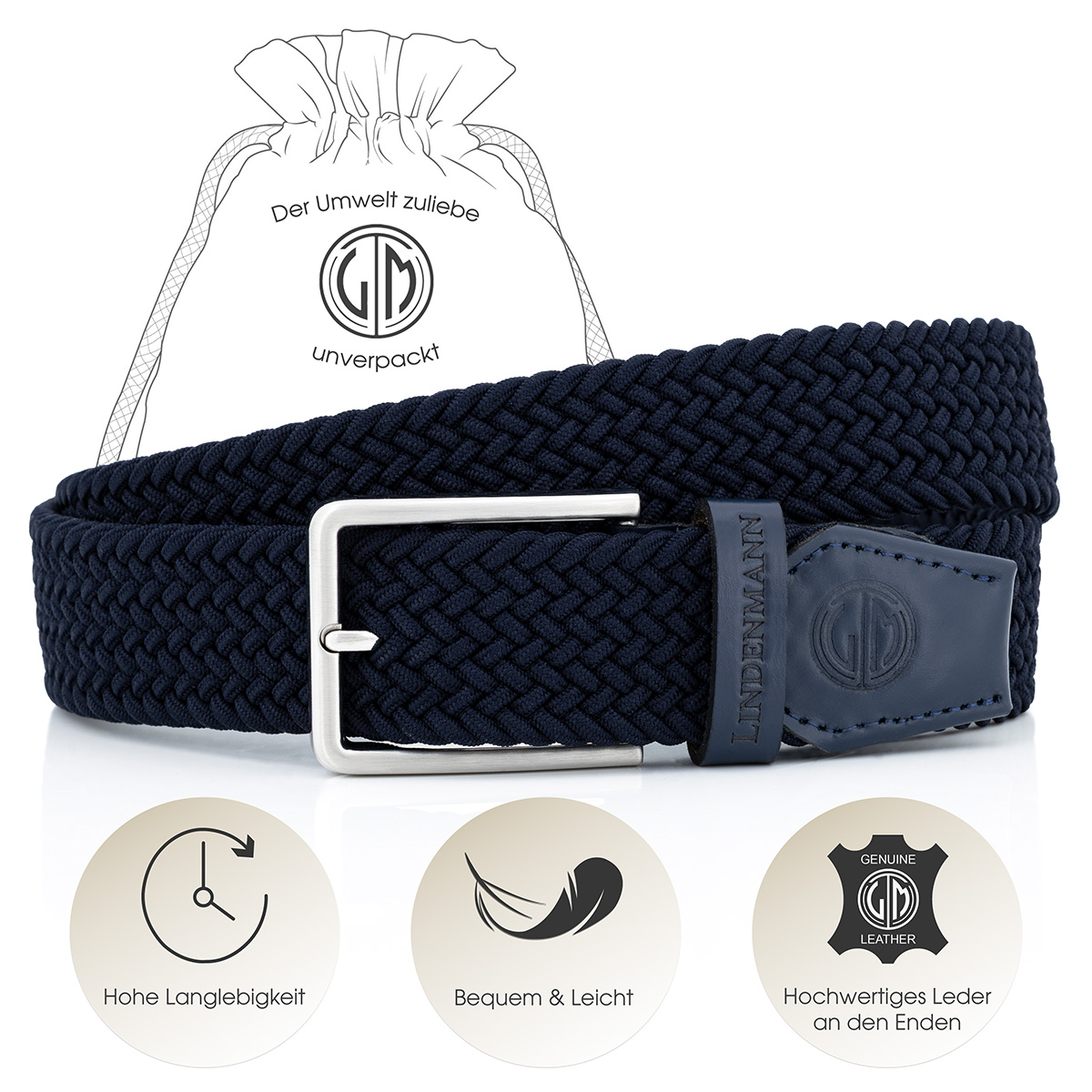 LINDENMANN Flechtgürtel Herren blau