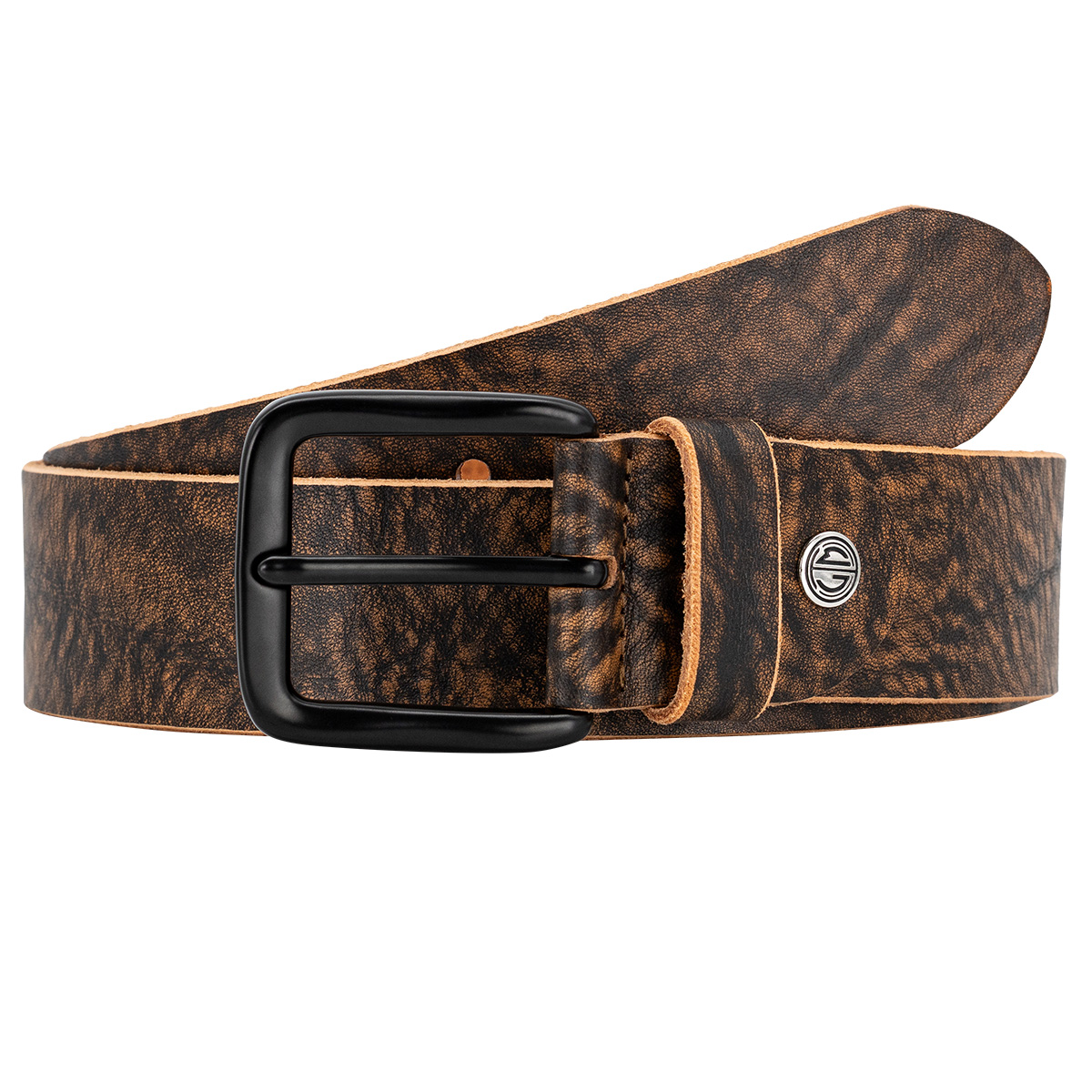 Gürtel, Ledergürtel, Braun, Textur, Metallapplikation, LINDENMANN Herren Vollledergürtel passend zu Jeans braun