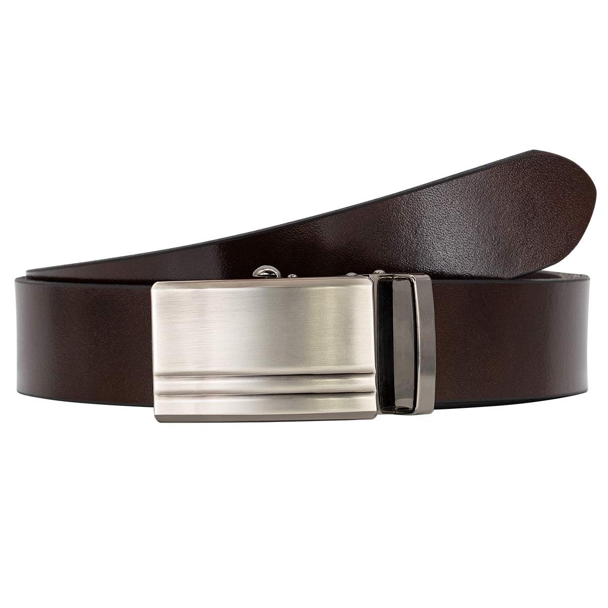 Gürtel, Ledergürtel, Dunkelbraun, Metall-Schnalle, Breite Gürtel, LINDENMANN klassischer Herren Automatikgürtel aus 100% Echtleder mogano