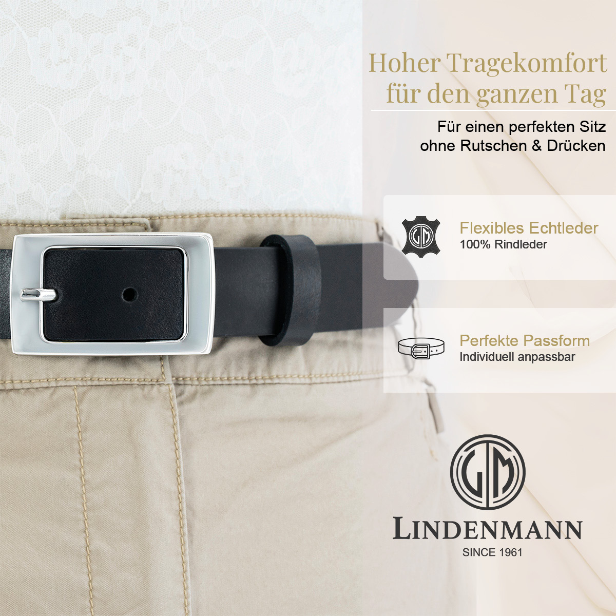 LINDENMANN Rindledergürtel Damen Tiefschwarz