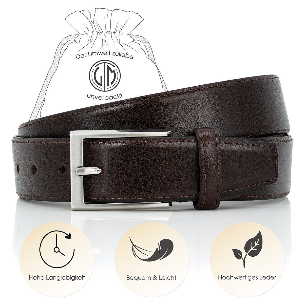 LINDENMANN Ledergürtel Herren dunkelbraun