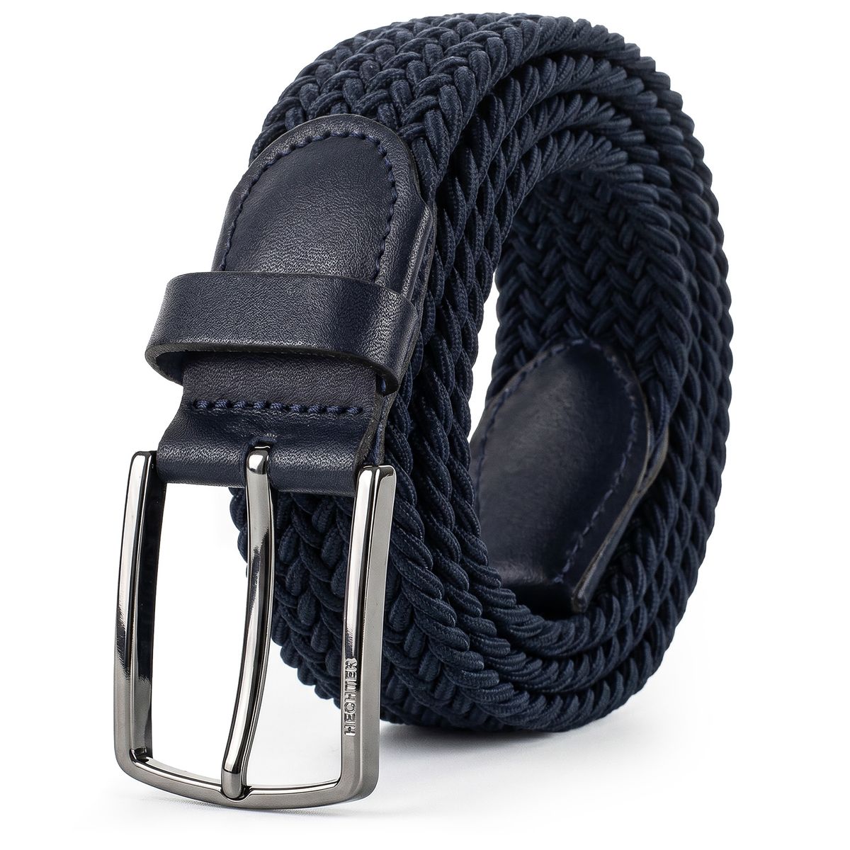 Gürtel, Geflochten, Navy, Ledergürtel, Kein Muster, HECHTER Paris Herren Textil-Flechtgürtel mit 100% Echtlederenden marine