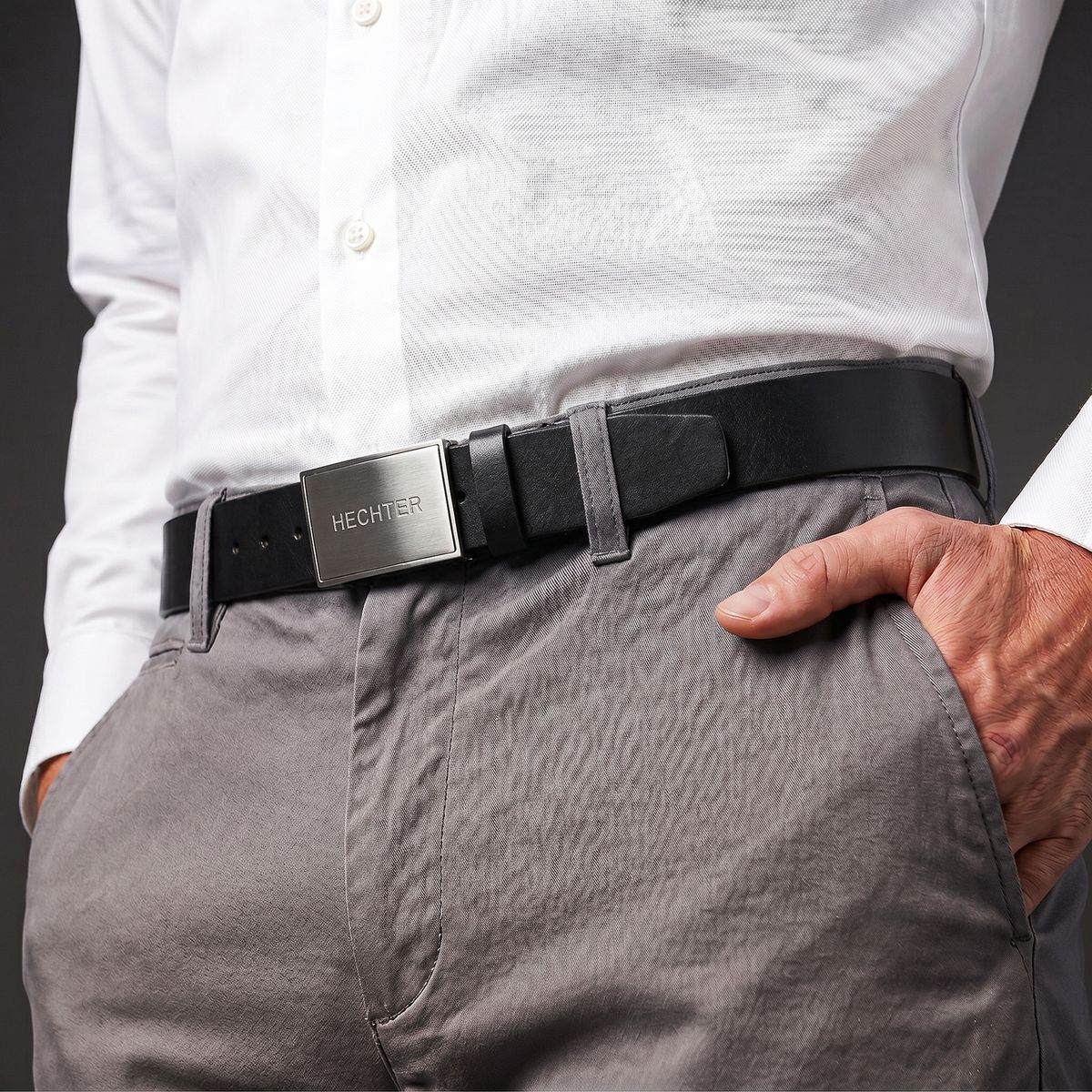 HECHTER Paris Herren Koppelgürtel aus 100% Echtleder schwarz