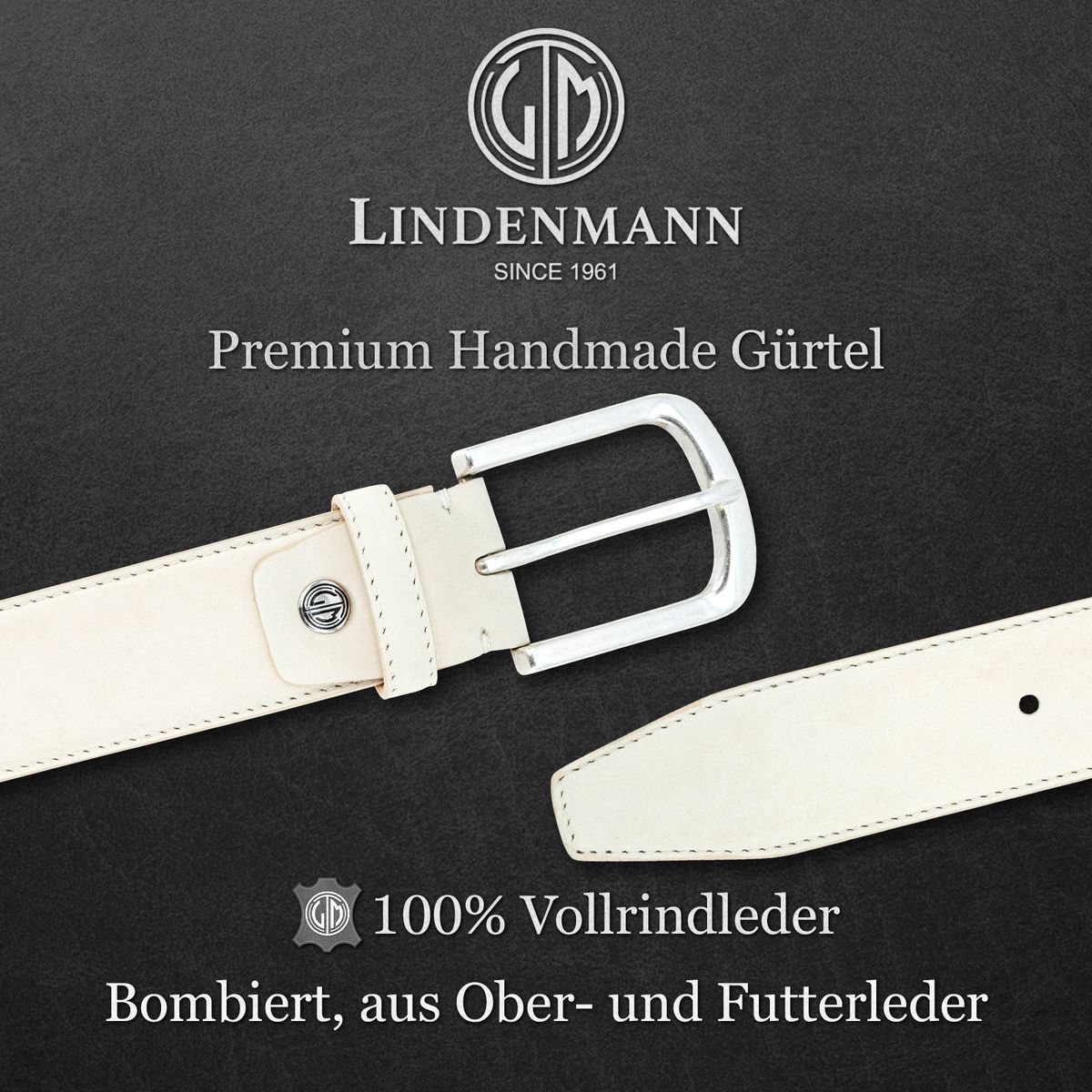 LINDENMANN Handmade Nubukleder Herrengürtel Elfenbein