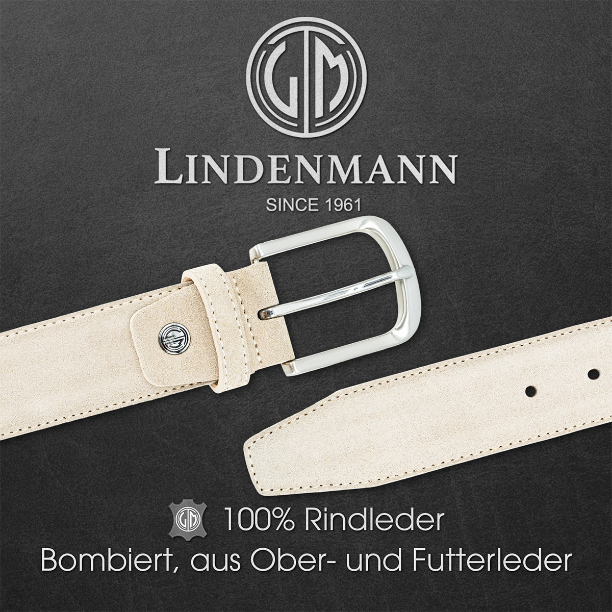 LINDENMANN Veloursleder Herrengürtel Creme-Beige