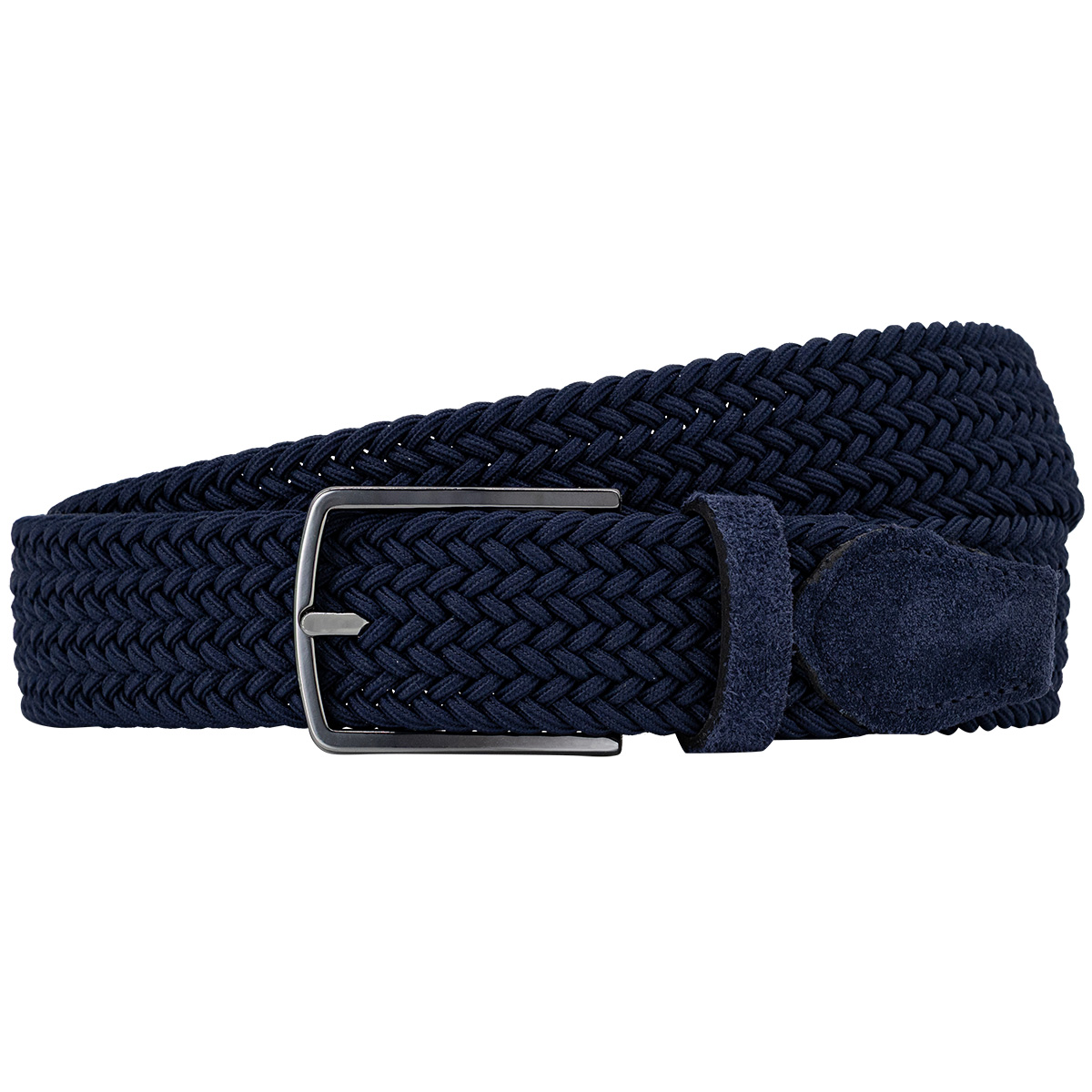 Gürtel, Geflochten, Navy, Lederapplikation, Schließe aus Metall, LINDENMANN Herren Flechtgürtel mit Echtleder an den Enden marine