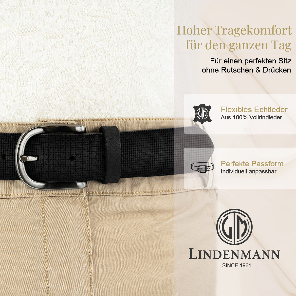 LINDENMANN Vollrindsleder Damengürtel Anthrazit