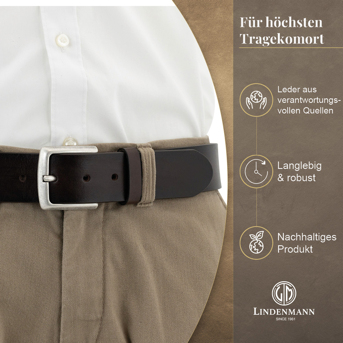 LINDENMANN Vollrindledergürtel Herren Schokoladenbraun