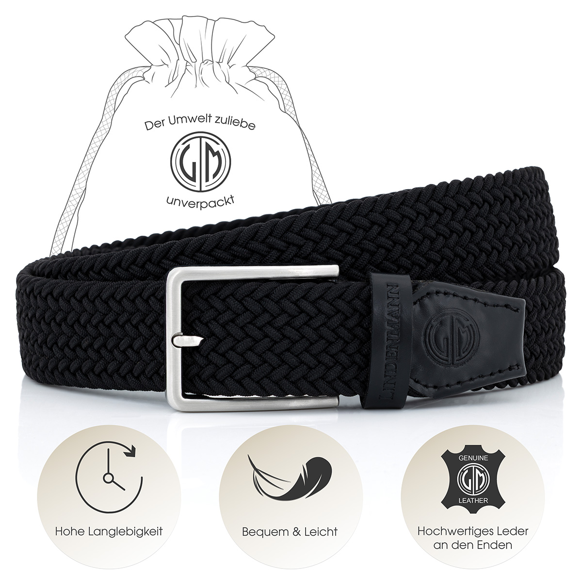 LINDENMANN Flechtgürtel Herren schwarz