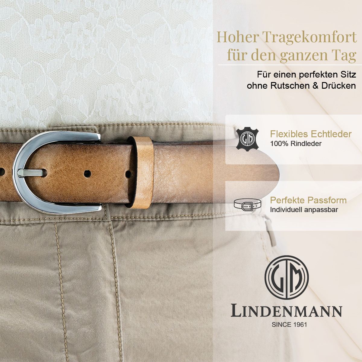 LINDENMANN Rindledergürtel Damen Taupe