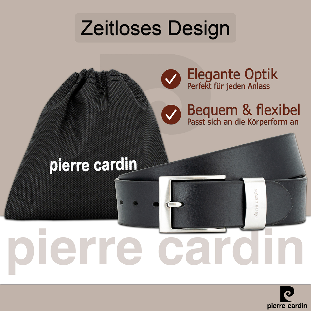 Pierre Cardin Leder-Gürtel Herren 40 mm breit, Pierre Cardin Gürtel Herren Vollrindleder mit Metallschlaufe schwarz