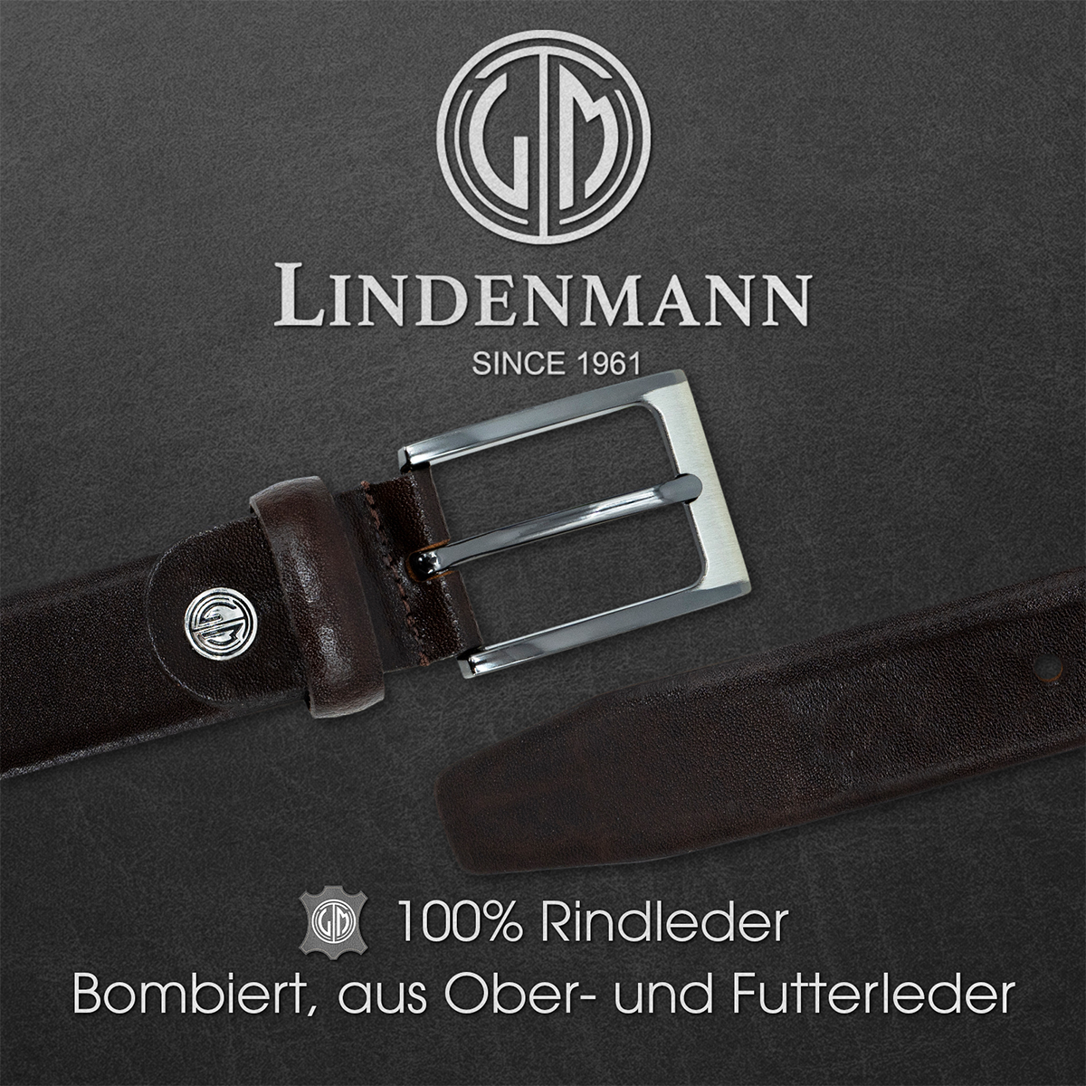 LINDENMANN Vollrindleder Herrenanzuggürtel Schokoladenbraun